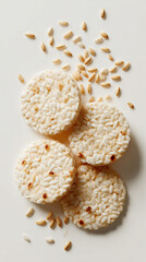 Crispy Biscuits with Puffed Rice Scattered Neatly on Transparent Background