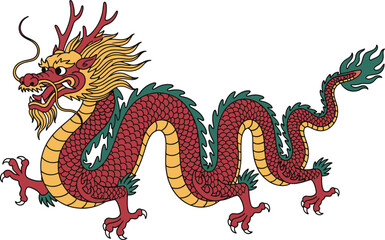 This illustration showcases a magnificent Chinese dragon, a legendary creature symbolizing power, strength, good luck, and prosperity in Chinese culture.