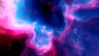 A vibrant display of cosmic nebulae, exhibiting swirling, glowing hues of pink, blue, and purple, against a backdrop of star-studded darkness.