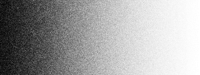 Obraz premium Gradient noise grain background. Vector black and white halftone texture, transitioning smoothly from dark to light with a dense arrangement of dots, stipple sand grain effect. Abstract grunge surface