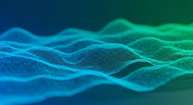 青緑の波動 美しい粒子表現 幻想的デジタル背景. AI Generated - Powered by Adobe