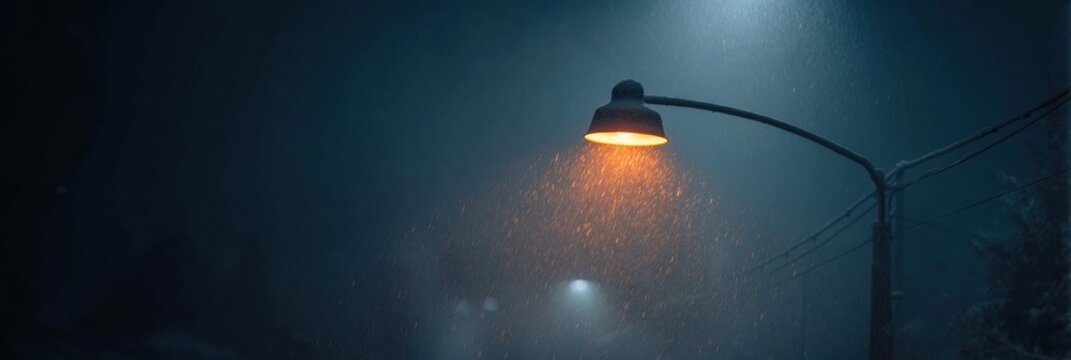 Rainfall at Night Under Streetlight Creating a Moody and Atmospheric Urban Setting - Powered by Adobe