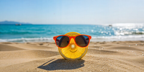 Citron avec lunettes de soleil sur le sable