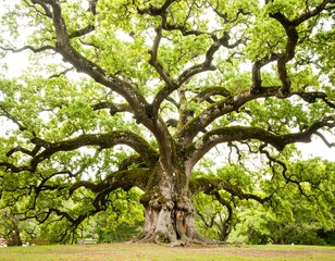 Majestic oak tree in a park setting