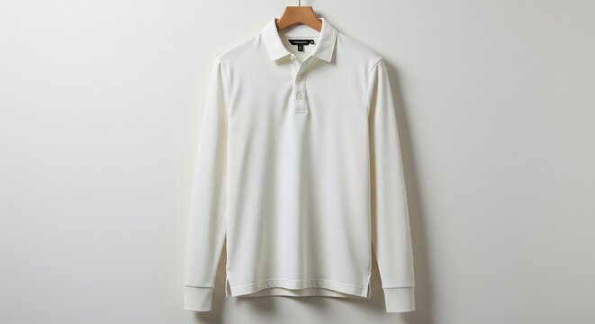 上品な白長袖ポロシャツ 柔らかな光で撮影 This translates roughly to: "Elegant white long-sleeve polo shirt, photographed in soft light". It's within the character count and uses descriptive adjectives and a verb.