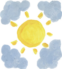 Sunny Day with Clouds A Watercolor Illustration