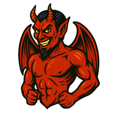 赤い男の悪魔のビンテージ風素材