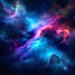 Obraz premium Cosmic Nebula Cloudscape, Vibrant Blue Pink Purple Galaxy