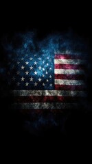 American flag, smoky background