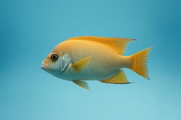 Fototapeta premium Golden fish swimming, aquarium, blue background, pet