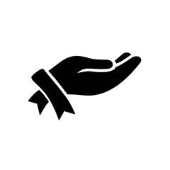 Obraz premium Open hand silhouette with ribbon detail, vector icon of generosity 