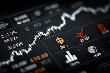 Stock Market Fluctuations Displayed on Digital Screen, Showing Statistics.