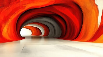 Fototapeta premium An abstract art piece with a tunnel effect using red, orange, and grey hues