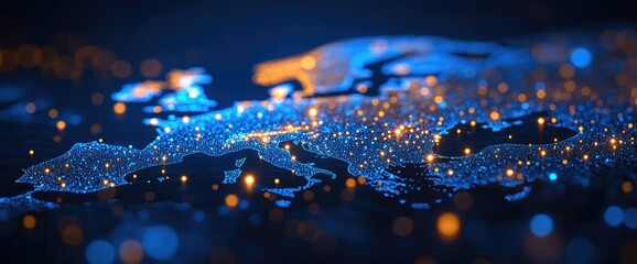 European map of illuminated cities