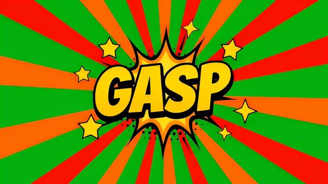 Bold gasp text design with radial burst background for comic book effects