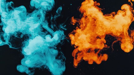 Swirling blue and orange smoke against a dark background, creating a captivating contrast