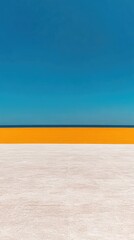 A vibrant composition featuring a blue sky, yellow stripe, and textured ground in minimalist style
