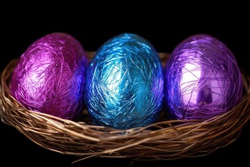 Colorful Easter eggs in nest