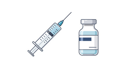 Medical illustration of a syringe and a vial, representing vaccination and healthcare.