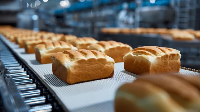 bread on conveyor belt rollers or production line
