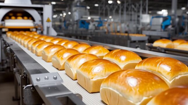 bread on conveyor belt rollers or production line
