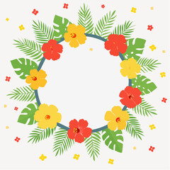 Obraz premium トロピカル植物の円形フレームを彩るデザイン