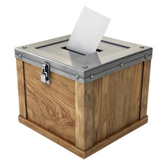 Securely cast your vote with this classic wooden ballot box featuring a metal lock and slot, perfect for elections and polls.