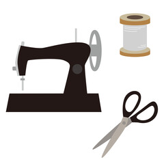 ミシンと裁縫道具のイラスト素材セット