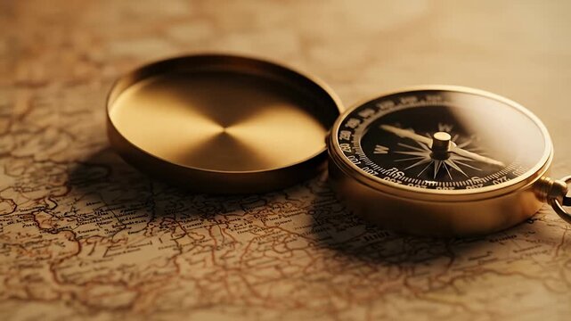 Antique Golden Compass on Vintage World Map Adventure and Discovery
