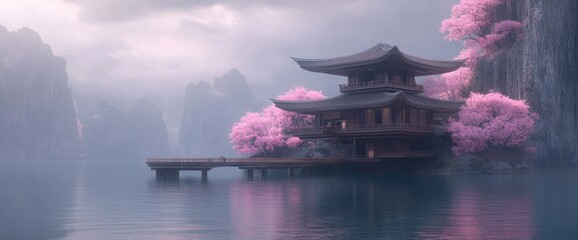 Fototapeta premium Misty Lakeside Pagoda