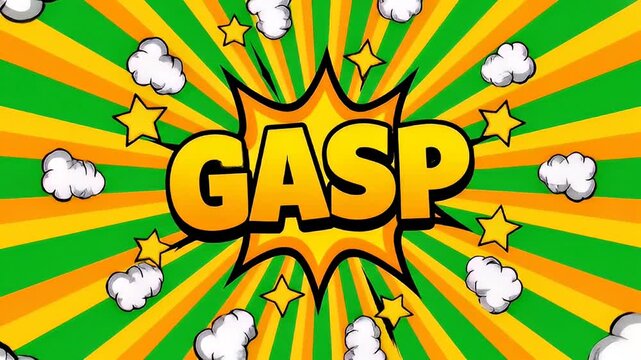 Dynamic comic book style graphic with burst background and gasp text