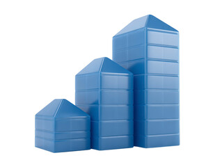 Blue geometric building blocks, three stacked shapes, modern minimal style, isolated on transparency background, symbolizing growth and progress