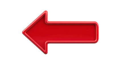 Red arrow left direction glossy 3D style isolated navigation pointer bold simple graphic symbol sign modern attention highlight cheerful vector design digital web interface icon direction