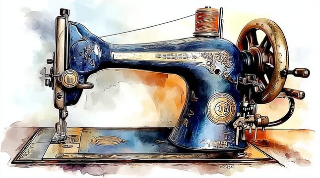 Vintage Sewing Machine Watercolor Clip Art Vector Generative AI