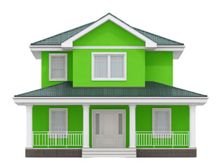Green house two story modern architecture white trim front porch residential building suburban home exterior family house isolated inviting atmosphere clean lines peaceful setting