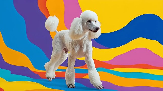 Playful White Poodle Against Colorful Abstract Background with ai generated