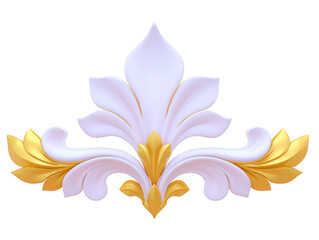 Fototapeta premium Elegant white and gold ornamental floral design, featuring symmetrical leaf and petal motifs, suitable for decoration, luxury invitations, or classical architecture accents