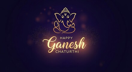 Elegant Happy Ganesh Chaturthi Greeting Card Design with Golden Lord Ganesha Icon