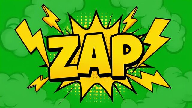 Energetic cartoon animation with zap graphic in bright green background