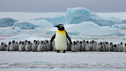 Emperor penguin with chicks on icy landscape - Powered by Adobe
