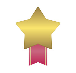 かわいい星のゴールドのメダルと赤いグラデーションのリボンイラスト