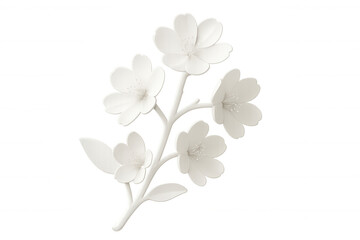 3d rendering of a white cherry blossom branch with delicate petals and leaves, isolated on a transparent background, perfect for spring designs