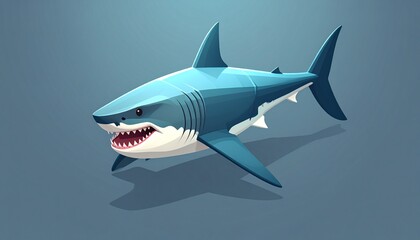 Naklejka premium A stylized illustration of a great white shark, showcasing a geometric design and vibrant colors against a muted backdrop.