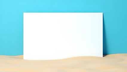 Display Mockup: Blank Whiteboard in the Sand with Blue Wall Background