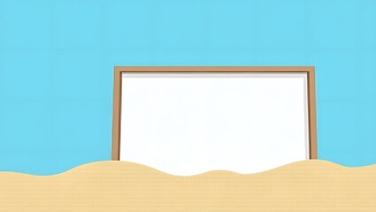 Display Mockup: Blank Whiteboard in the Sand with Blue Wall Background