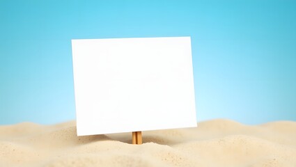 Display Mockup: Blank Whiteboard in the Sand with Blue Wall Background