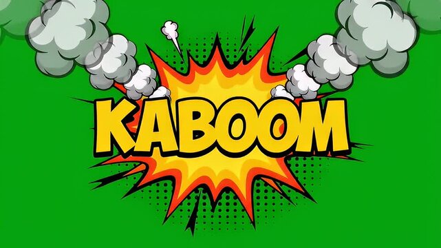 Animated comic style explosion graphic with bold typography and green background