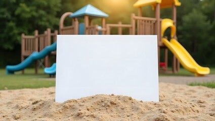 Display Mockup: Blank Whiteboard in the Sand with Playground Environment