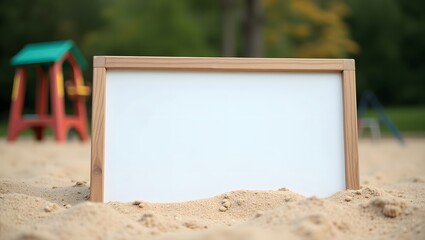 Display Mockup: Blank Whiteboard in the Sand with Playground Environment