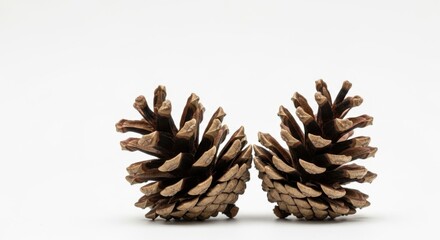 Two Brown Pine Cones on White Background Nature Display